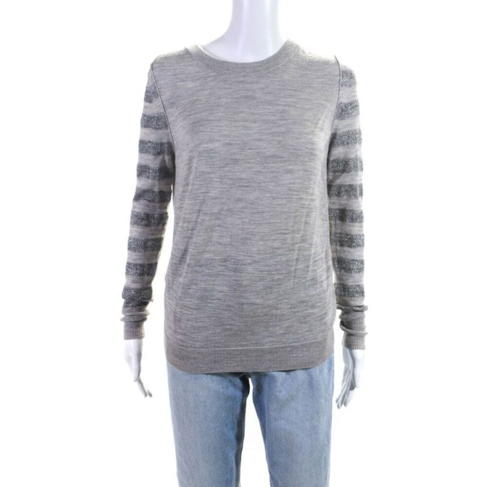 3.1 Phillip Lim Womens Metallic Striped Long Sleeved Thin Sweater Gray Size XS
